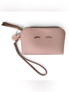 NWT Chosen Mulberry Studios Pink Vegan Leather Wristlet Coin Holder Eyelashes